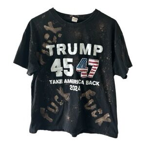 Custom Bleach Dyed Political Graphic Tee – Size XL